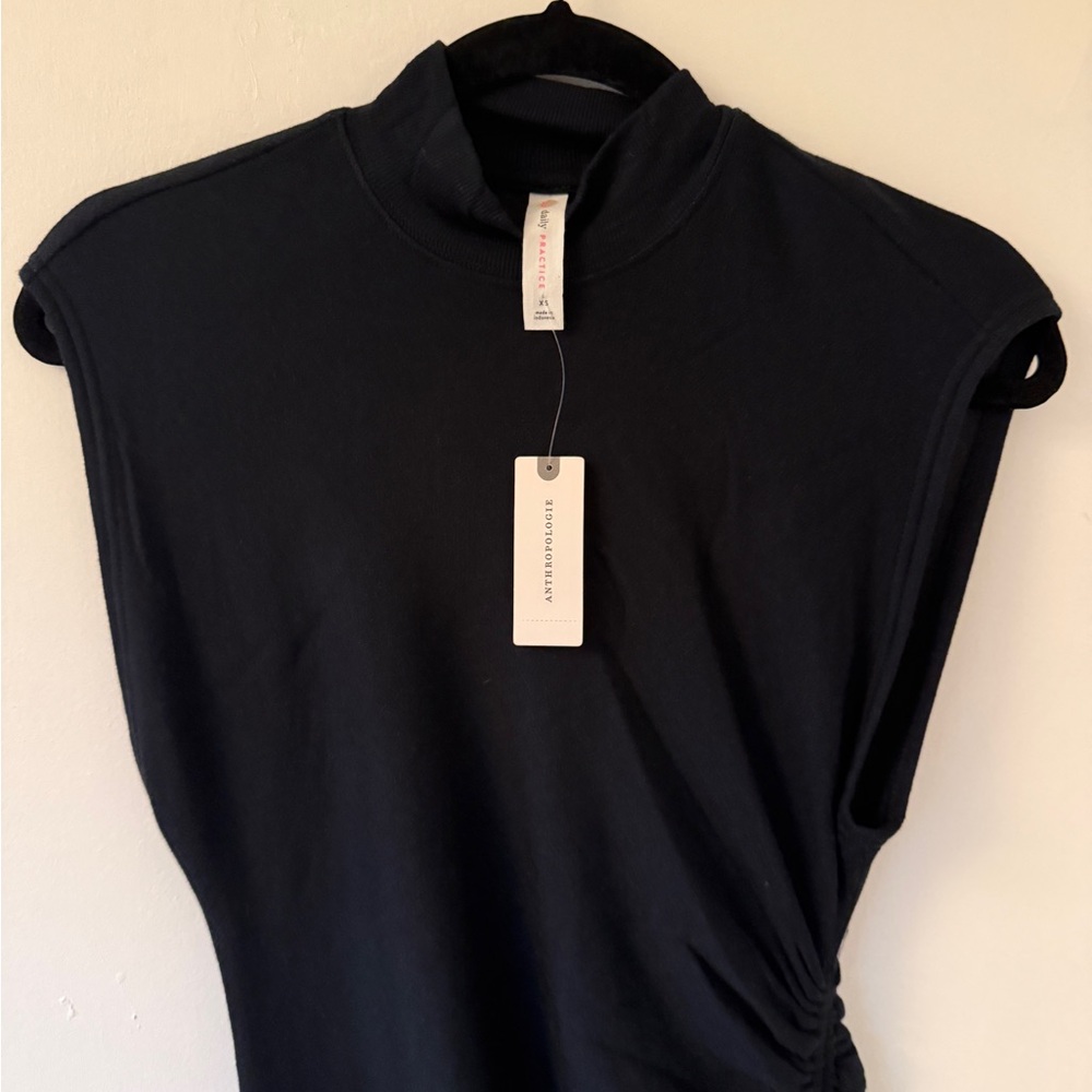 Anthropologie Black Sleeveless Mock Neck Tank with Side Ruching